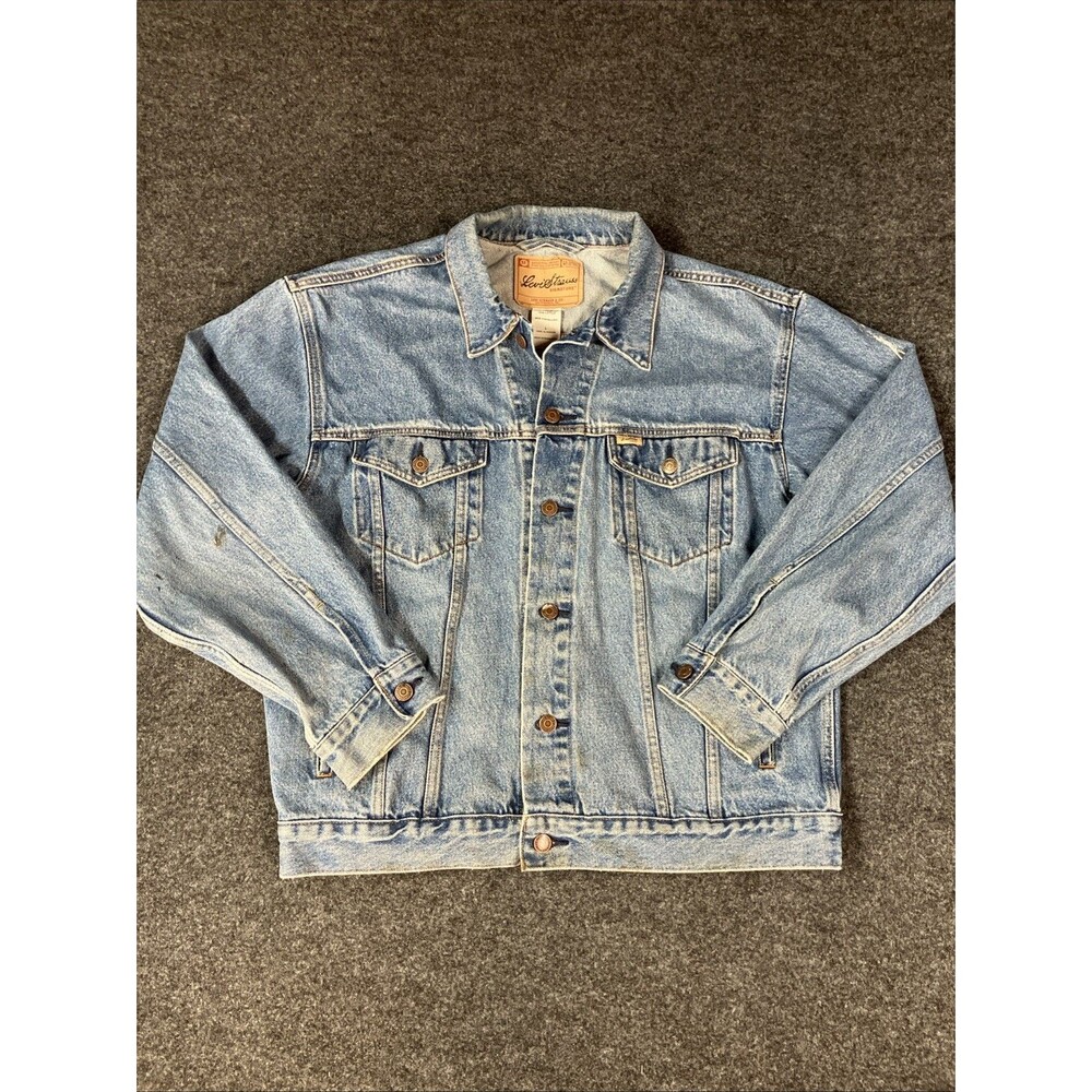 VTG Levi Strauss Signature Distressed Blue Denim Jean Trucker Jacket Size L